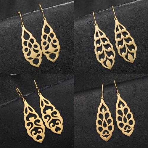 Sipuris Ethnic Vintage Statement Drop Earrings Leaf Shape Hollow Stainless Steel Earrings Women Irregular Geometric Jewelry 2020