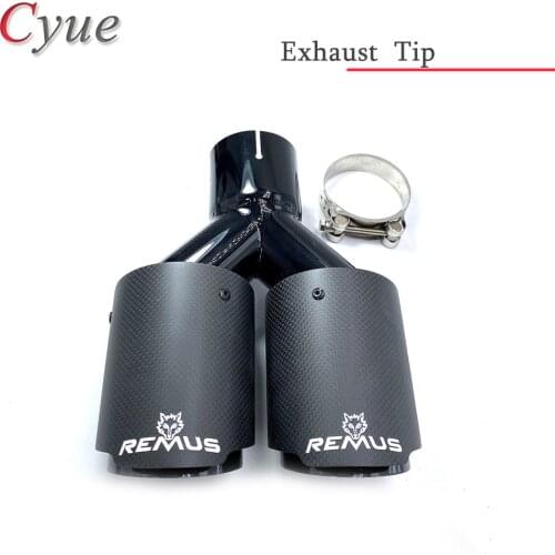 1 Pcs Straight Edge Remus Matt Carbon+Black Stainless Exhaust Dual Tips Car Muffler Double Pipes For Exhaust Systems