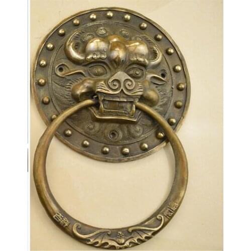 11" Copper Bronze Dragon Head Palace Guardian Door handle Knocker statue Pair