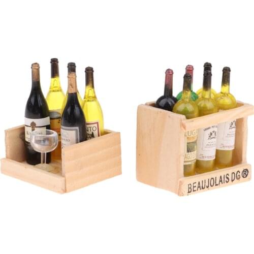 2 Set Miniature Beer Wine Drink Bottles Goblet Cup With Magnet Wooden Storage Box 1/12 Dollhouse Kitchen Life Scenes Decoration