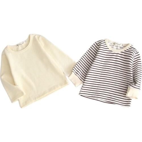 2021 Korean Baby Boys Girls Clothes Solid Stripes Sweatshirt Tops Autumn Children Kids T-shirt Spring Cotton Lovely Outwear 0-3t