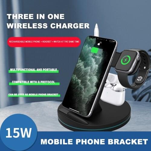15W 3 in 1 Qi Fast Wireless Charger Dock Station USB C Charging Mount Stand for iPhone 12 Apple Watch Headset New