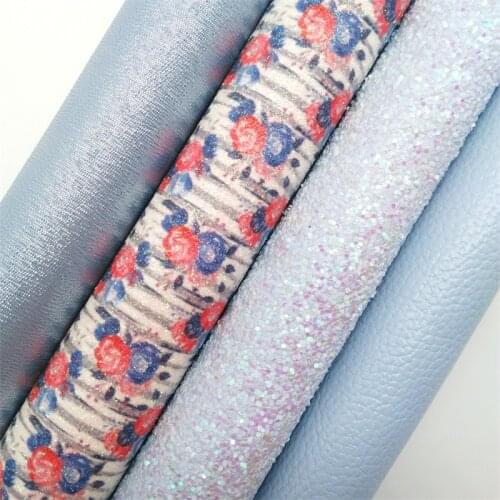 Light blue Glitter Fabirc, Lizard Faux Leather Fabric, Litchi Synthetic Leather Sheets For Bow A4 8"x11"Twinkling Ming XM404