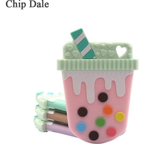 Chip Dale 5pcs Cute Baby Teether Milk Tea Cup Silicone Teether DIY Accessories Nursing Teething Toys Food Grade Silicone Teether