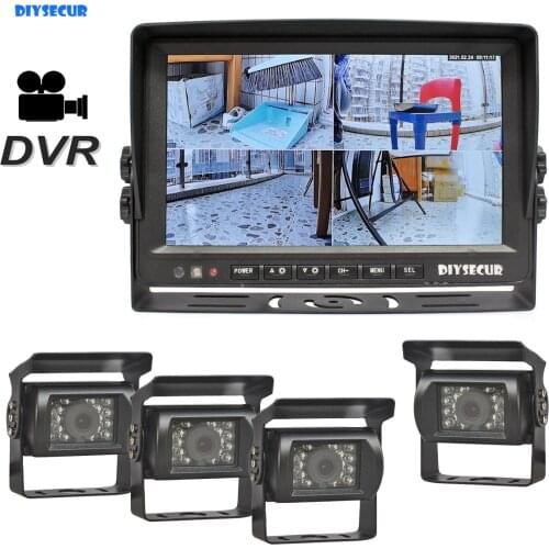 DIYSECUR AHD 9" IPS Split QUAD Car Monitor 960P AHD IR Night Vision Rear View Camera Waterproof with SD Card Video Recording