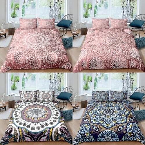 Home Textiles Luxury 3D Pink Mandala Duvet Cover Set and Pillowcase Kids Bedding Set AU/EU/UK/US Queen and King Size Bedding