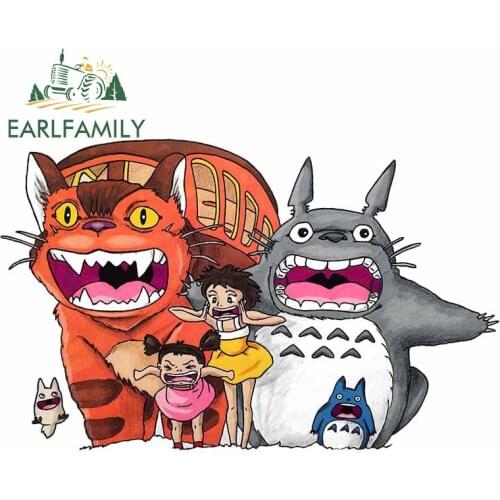 EARLFAMILY 13cm x 8.2cm For Tonari No Totoro Car Decal Sunscreen Car Stickers Vinyl Material Personality Scratch-Proof Decor