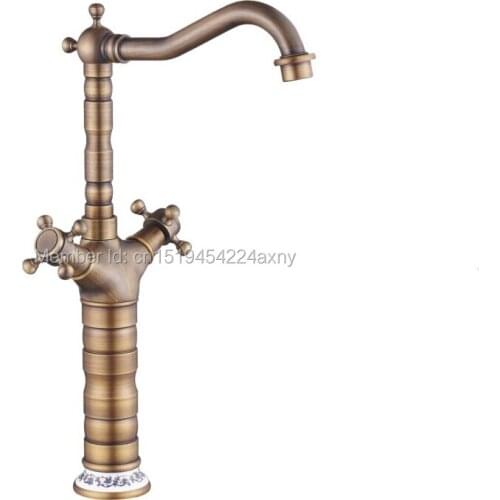Gizero Basin Tall Mixer Ceramic Base Dual Handle Deck Mount Swivel Spout Vanity Taps GI33