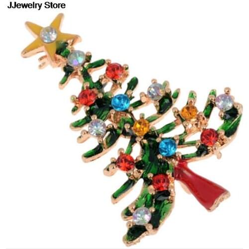 Hot 1Pc Christmas Fashion Jewelry Fine Shipping Christmas Tree Crystal Brooches Pins