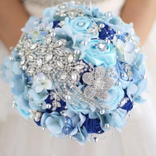 IffoWedding bride custom simulation rose diamond pearl weaving net fashion personality holding flower sky blue blue bouquet