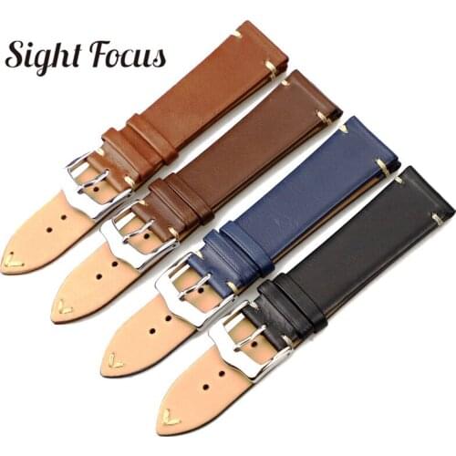 Handcrafted Italian Calfskin Leather Straps 20mm 22mm Minimal Stitched Thin Smooth Supple Watch Bands for Breitling Tudor Seiko