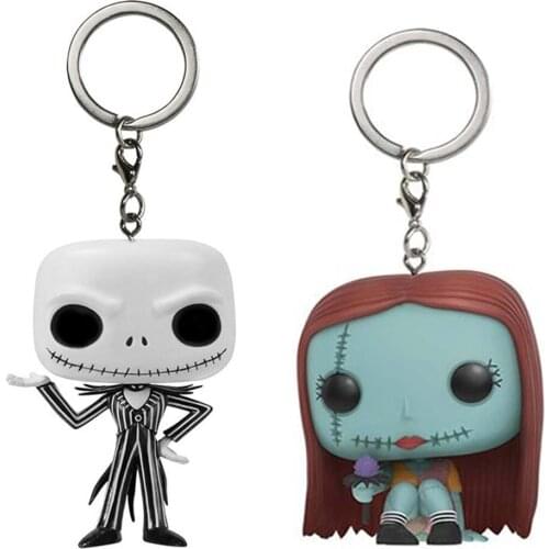 Jack & Sally Seated Pocket Keychain Model Doll Puppet Figure Pocket Vinyl Ghost Key Chain Figure Christmas Halloween Toy Gift