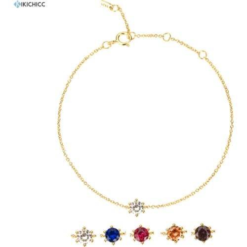Kikichicc 100% 925 Sterling Silver Gold Clear Zircon Charm Bracelet Simple Fine Jewelry One Zircon Luxury Jewels For Women