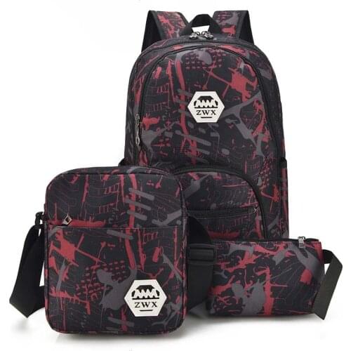 3pcs USB Male backpack bag set red and blue high school bag for boys one shoulder big student book bag men school backpack women