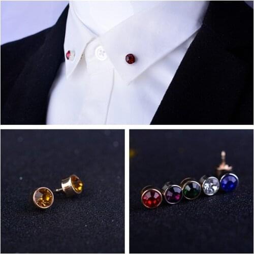 I-Remiel Korean Mens Brooch Collar Pin Crystal Rhinestone Pins and Brooches Lapel Studded Pin Buckle Shirt Collar Accessories