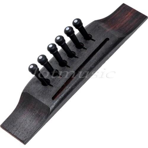 Set of Acoustic Guitar Bridge Rosewood and Ebony 6 Bridge Pins Pearl Shell Dot Inlay