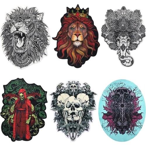 Big Size Printing Lion Sew on Patches Tiger Elephant Skull Embroidered Applique Patch for Clothes DIY Fashion Clothing Patches