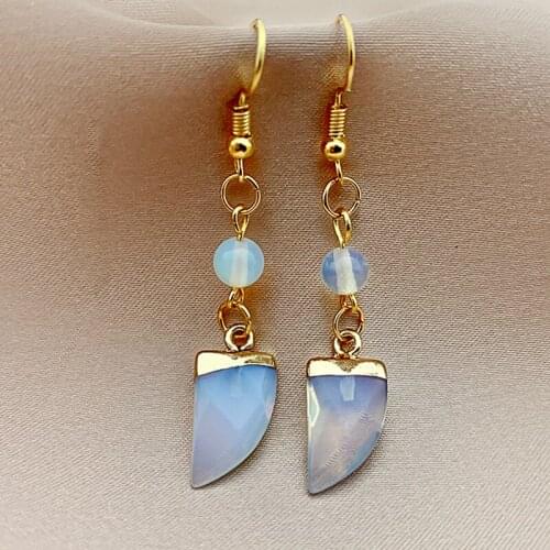 Pomlee New Trend Natural Stone Long Earrings Female Moon Star Magic Opal Wedding Pendant Earrings Fashion Korean Jewelry Earring