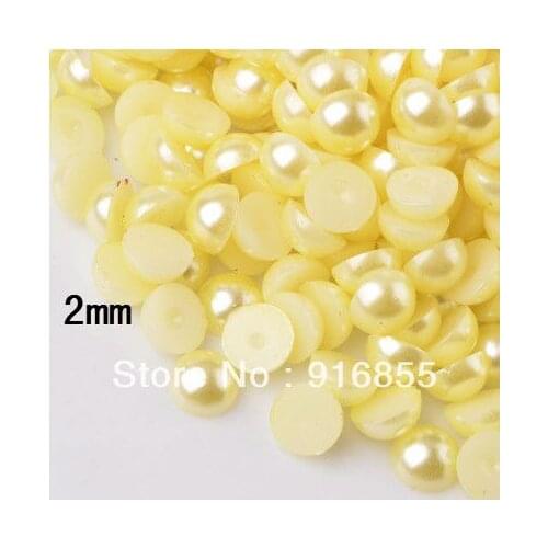 Wholesale Free shipping 10000pcs 2mm yellow color half round flatback ABS resin imitation pearls for jewelry making