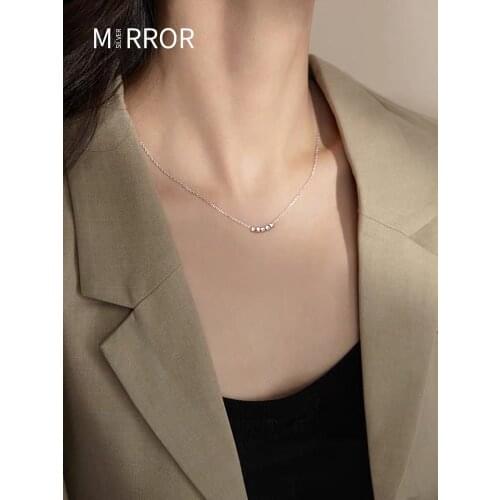 Ins transfer beads geometric Sterling silver 925 necklace with exquisite simple clavicle chain personality necklace for female