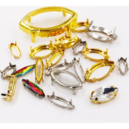 Hot Sale!!!Gold/silver/rose gold multi-size horse eye shape thickened high-quality copper hollow DIY hand-sewn rhinestone base