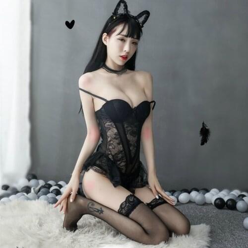 Sexy Cosplay Lingerie Maid Costume See Through Stripper Outfit Dancewear Roleplay Transparent Body Catsuit Open Crotch Bodysuit
