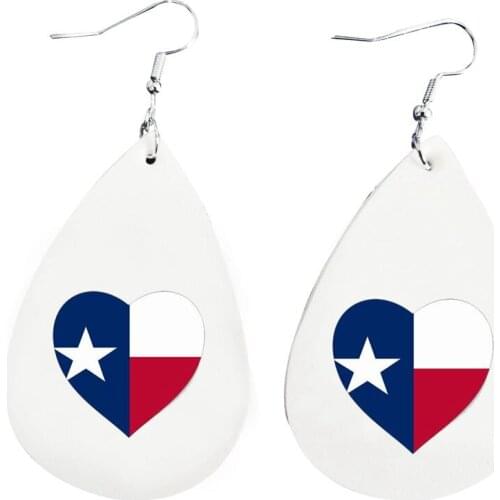 Texas State Flag The Lone Star State Heart Earrings Faux Leather Teardrop Earrings