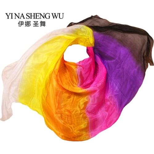 Belly Dance 100% Silk Performance Props Tie-dye 250*114cm Belly Dance Silk Veils Vertical Black+Purple+Rose+Orange+Yellow+White