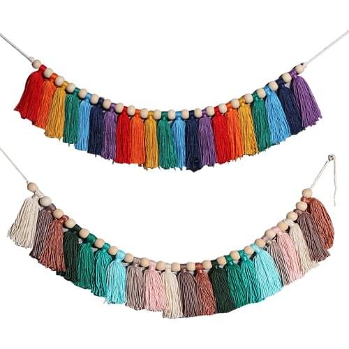 INS Nordic Macrame Rainbow Rope Woven Tassel Wall Hanging Tapestry 10x210cm Ornaments Girls Room Nursery Decoration