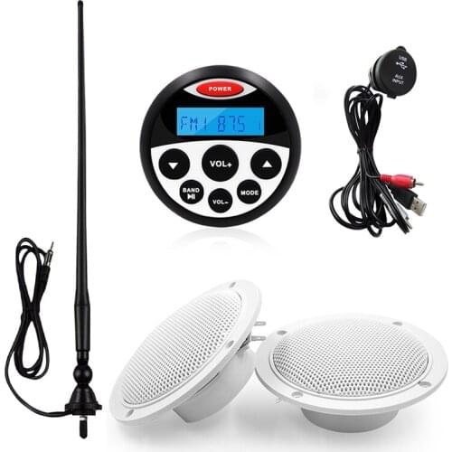 Waterproof Marine Radio Boat Stereo Audio Bluetooth Media Receiver MP3 Player+4inch Marine Speaker+USB Audio Cable+AM FM Antenna