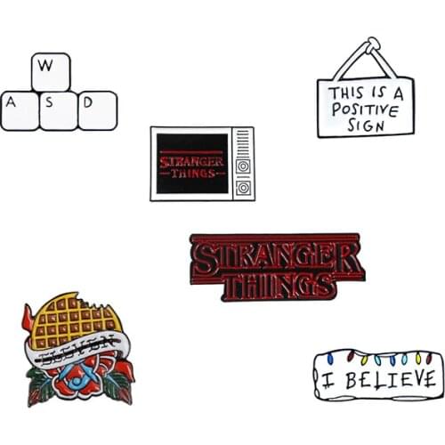I Believe Color Light Box Metal Enamel Brooch WSD Keyboard Black stranger things Pie Badge Pin Fun Trendy Costume Jewelry Gift