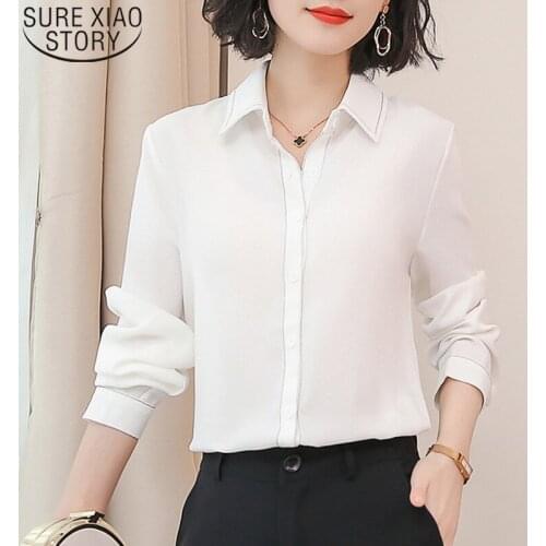 Spring Autumn White Black Solid Shirt Female Long Sleeve Simple New Korean Professional Women Boluses Causal Ladies Tops 6541 50