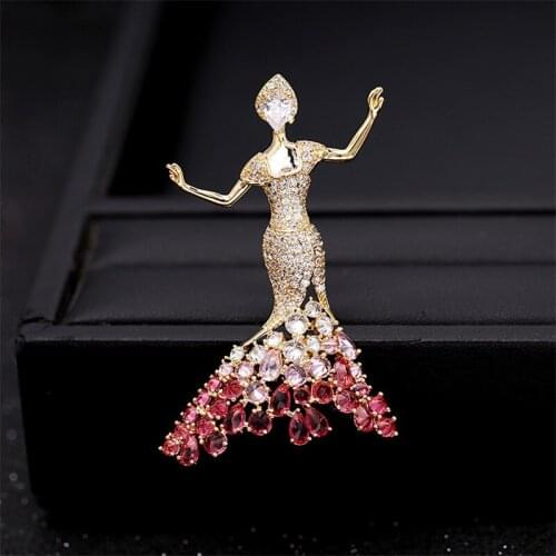 Colorful Zirconia Princess Brooches For Women Gold-Plated Pin Temperament Skirt Brooch Jewelry Fashion Suit Accessories