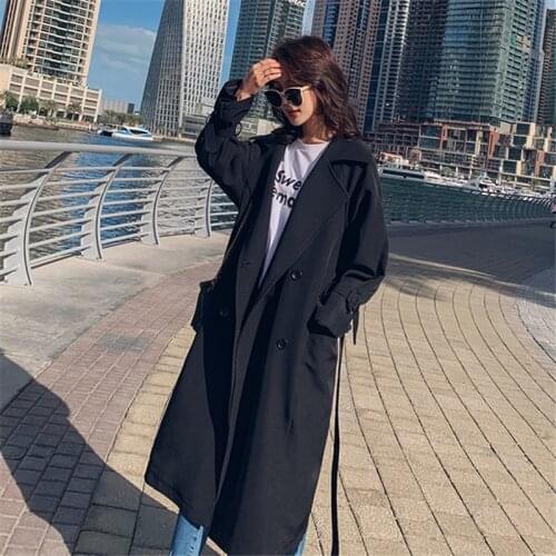 Womens Windbreaker Spring Autumn New British Fashion Pure Color High Quality Double Breasted Lace-up Commuter Feminine Coat 111