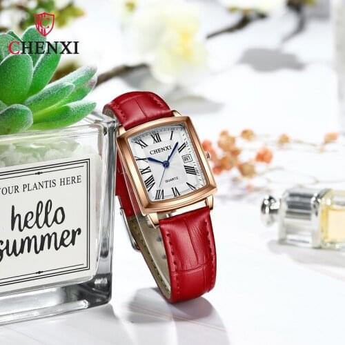 CHENXI Womens Square Watch Luxury Slim Large Dial Simple Waterproof Fashion Leather Strap Ladies Quartz Watch WA227