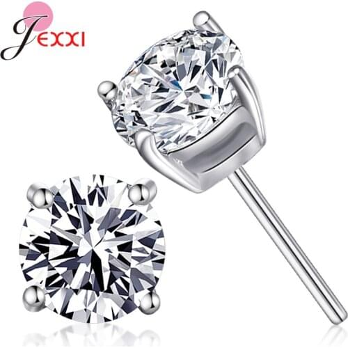 Ins Hot Women 925 Sterling Silver Crystal Four Claws Stud Earrings Big Stones Cubic Zirconia Ear Studs Boucle D'oreille Femme
