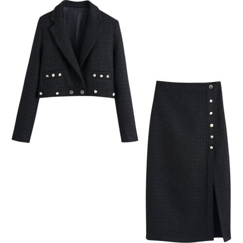 Women 2021 Fashion cropped buttoned blazer jacket Vintage pockets Long Sleeve double-breasted Female Outerwear Chic short coat