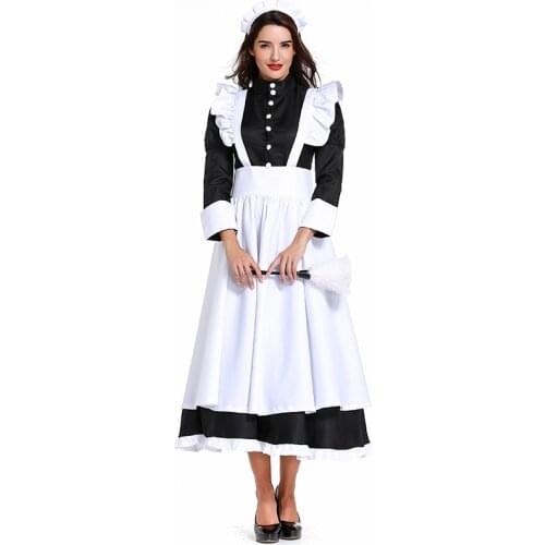 Plus Size Classic Black White French Maid Servant Costume Adult Ladies Waiter Clothing Dress Women Halloween Fancy Party Dress