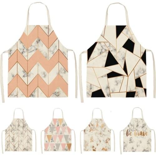 1PC Cotton Linen Kitchen Apron Geometric Printed Sleeveless Pinafore Brief Women Home Cooking Baking Waist Bib 53*65cm WQL0150