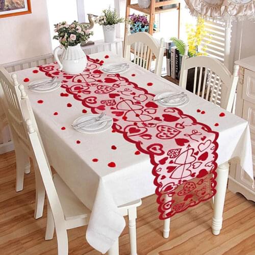 1pcs Red Floral Lace Table Runner For Valentines Day Weddings Party Christmas Table Decoration Placemat