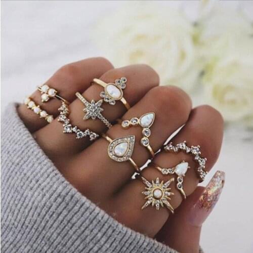 10P/Bag Ancient Rings Set Star Crown Water Droplets Protein Alloy Gem Knuckle Hoop Womens 2021 Fine Fashion Jewelry Wholesale