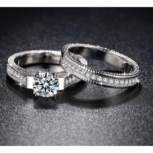 2pcs/set Cubic Zirconia Rings For Couples Double Row Engagement Couple Rings For Women Friends Wedding Jewelry Luxury