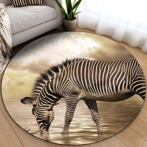 Zebra 3D Mat Coffee Table Rug Round Soft Sponge Floor Carpet Bedroom Decoration Accessories Bedside Mats Kids Room Play Mat
