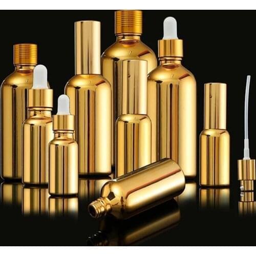5pcs 10-100ml High-grade Electroplating Gold Cosmetics Sub-bottle Glass Essential Oil Bottle Lotion Press Bottle Spray Bottle