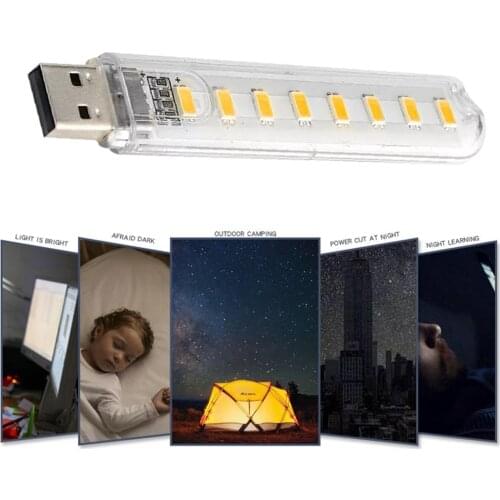 8 Lamps Beads Mini USB Night Light Portable Light 3000K 7000K Transparent USB Illumination Lamp for Computer Laptop Charger