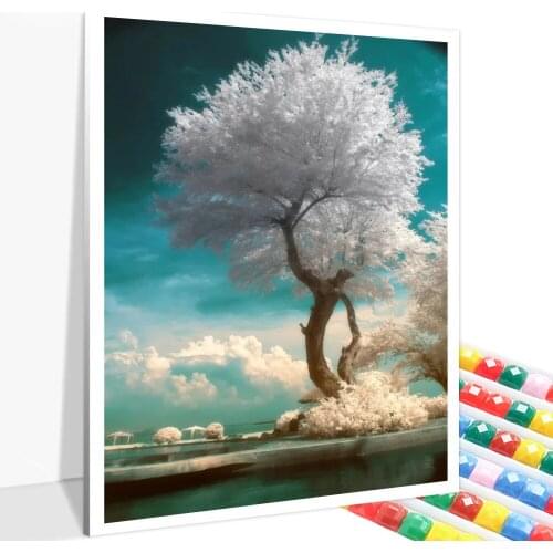 5D DIY Landscape Diamond Painting Full Square Round Snow White Tree Handmade Mosaic Cross Stitch Crafts Home Decoration Gift