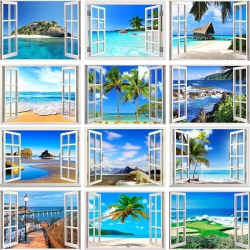 5D DIY Diamond Painting Window Landscape Sea View Diamond Embroidery Cross Stitch Kit Home Decoration Gift Mosaic Mystery Box