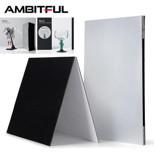 AMBITFUL 2pcs 21cm * 29.5cm Reflector Black Silver White Background Paper Portable Thick Folding Board for Studio Shooting Props