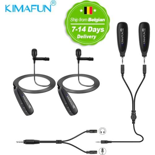 KIMAFUN 2.4G Wireless Microphone System Dual Wireless Microphone Set with 2 Lapel Lavalier Microphone