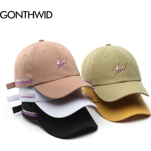 GONTHWID Embroidery Lightning Adjustable Baseball Caps Men Women Hip Hop Casual Summer Solid Color Sun Hats Fashion Harajuku Cap